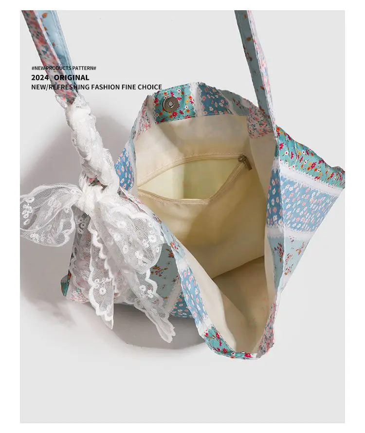 JIAERDI Fairycore Floral Large Capacity Handbag Purse Women Summer Portable Canvas Shoulder Bags Ladies Casual Shopping Bag Chic