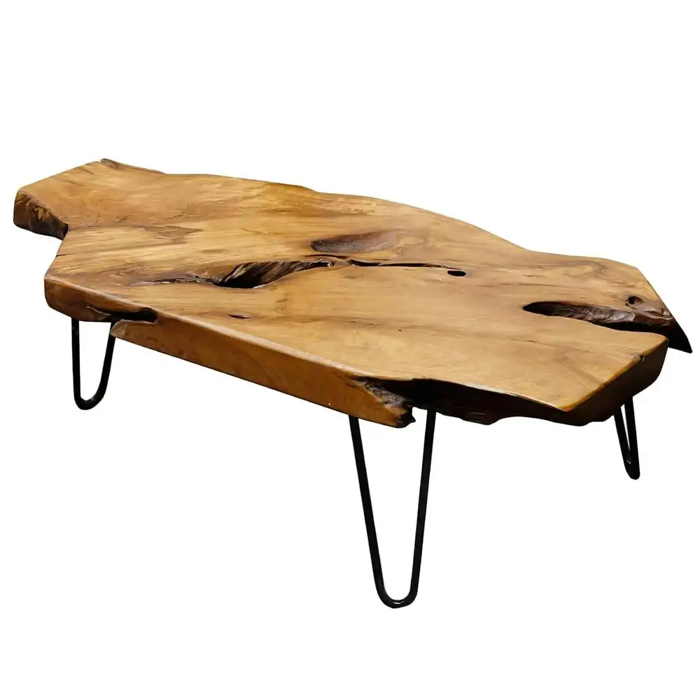 Natural Wood Live Edge Coffee Table Unique Rustic Desktop Sturdy Construction Versatile Functionality Perfect Living Room Decor 2