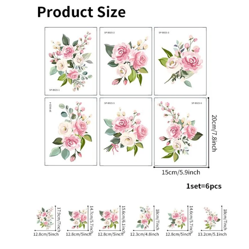 6PCS Anti Slip Cartoon Plant Flower Bathtub Wall Stickers for Children's Self-Adhesive Removable Bathroom Decoration Art Mural