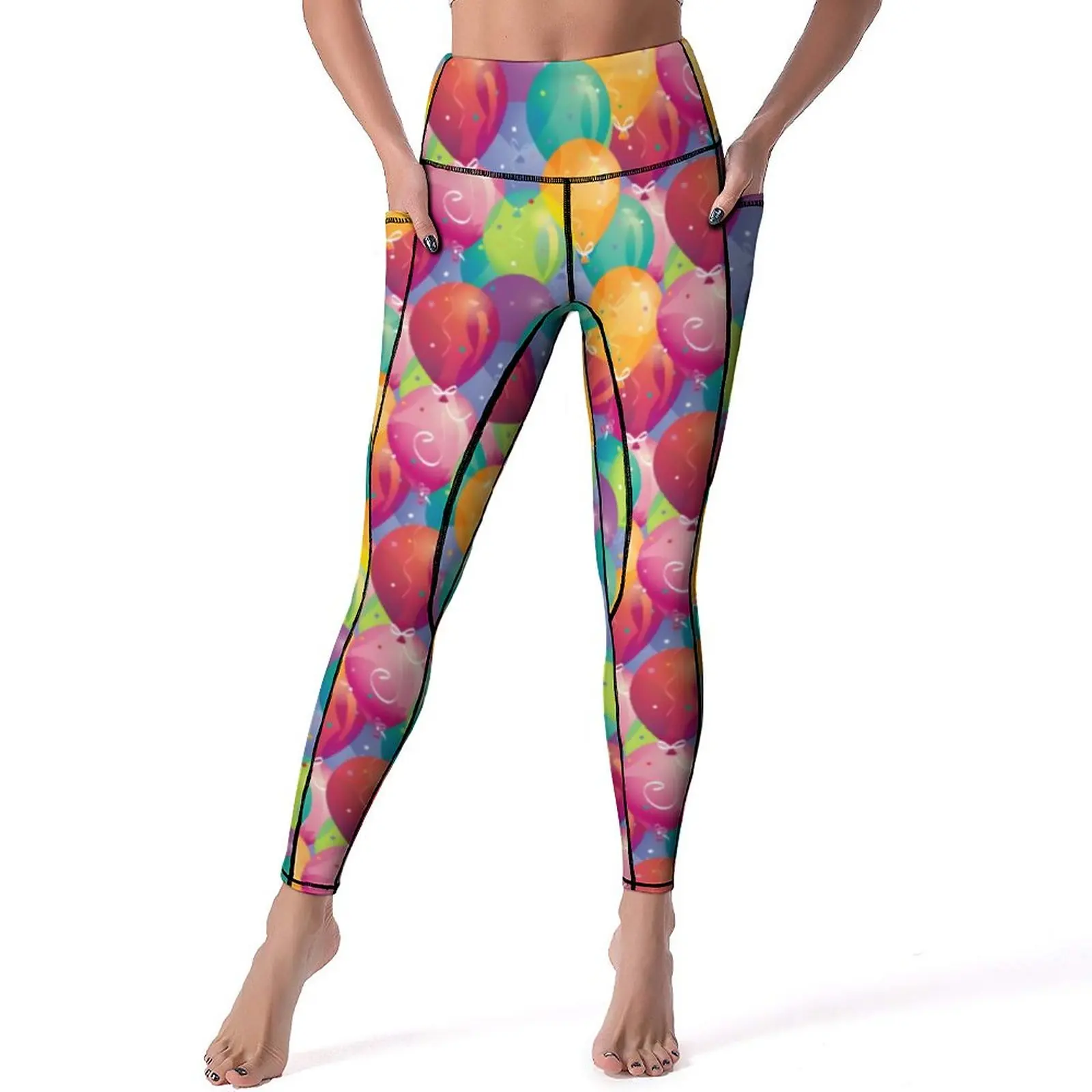 

Party Balloon Leggings Sexy Colorful Balloons Print Gym Yoga Pants High Waist Quick-Dry Sports Tights Pockets Design Leggins