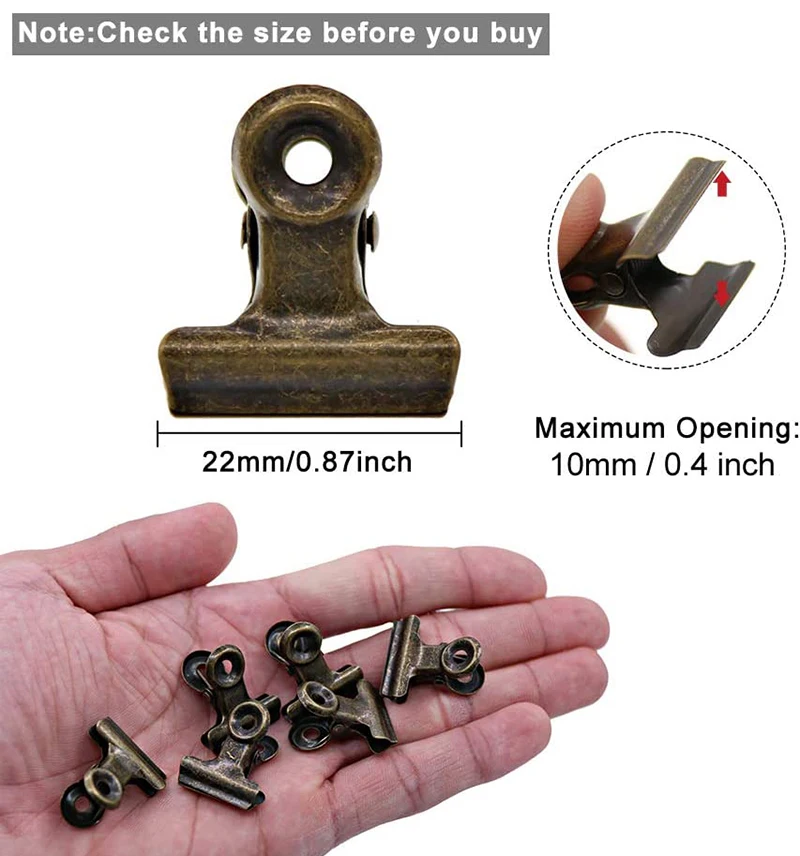 Mini Bulldog Clips 10Pcs 22mm Metal Hinge Clips Stainless Steel Paper Binder Clamps For Tags Bags Shops Office Home Kitchen
