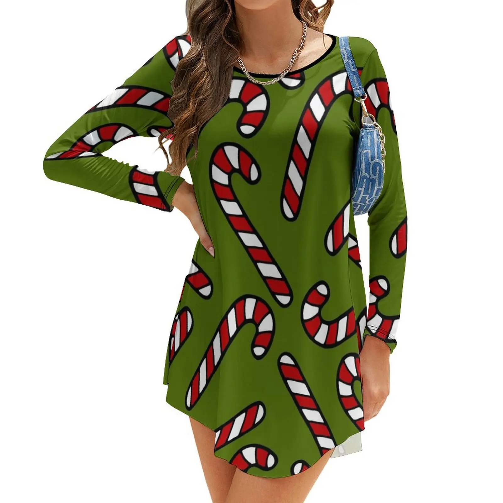 

Candy Cane Pattern Long-Sleeve Dress birthday dresses for women evening dress dress for women 2024 for women