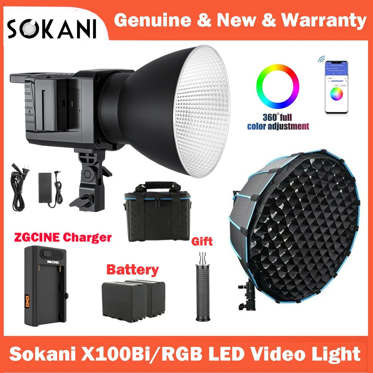 Sokani-X100-100W-Bi-Color-RGB-LED-Video-Light-Controle-APP-Bowens-Mount ...