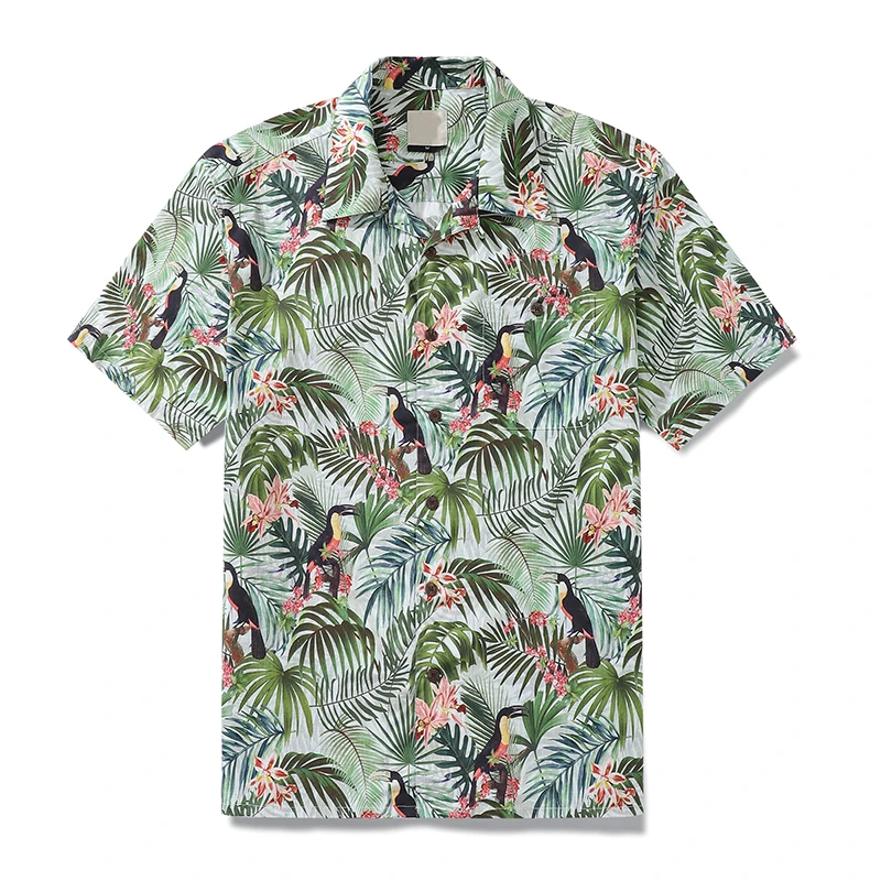 thumbnail image 1 of Camisa hawaiana de verano para hombre, con estampado de pájaros en 3D, para vacaciones, viajes, Hawái, manga corta, informal, de gran tamaño, con solapa, 1 of 5