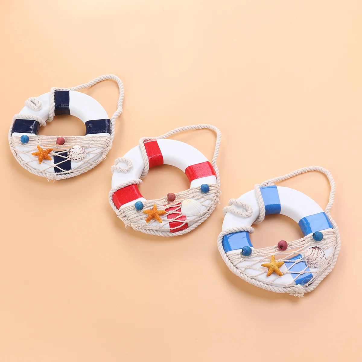 3pcs Mediterranean Style Creative Wooden Mini Life Buoy Ring Shape Door And Wall Hanging Ornaments Decoration And Crafts 5