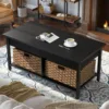 Coffee Table with Lift Top, Hidden Storage Compartment and 2 Rattan Baskets, 41.7" Retro Central Table with Wooden Tabletop 2