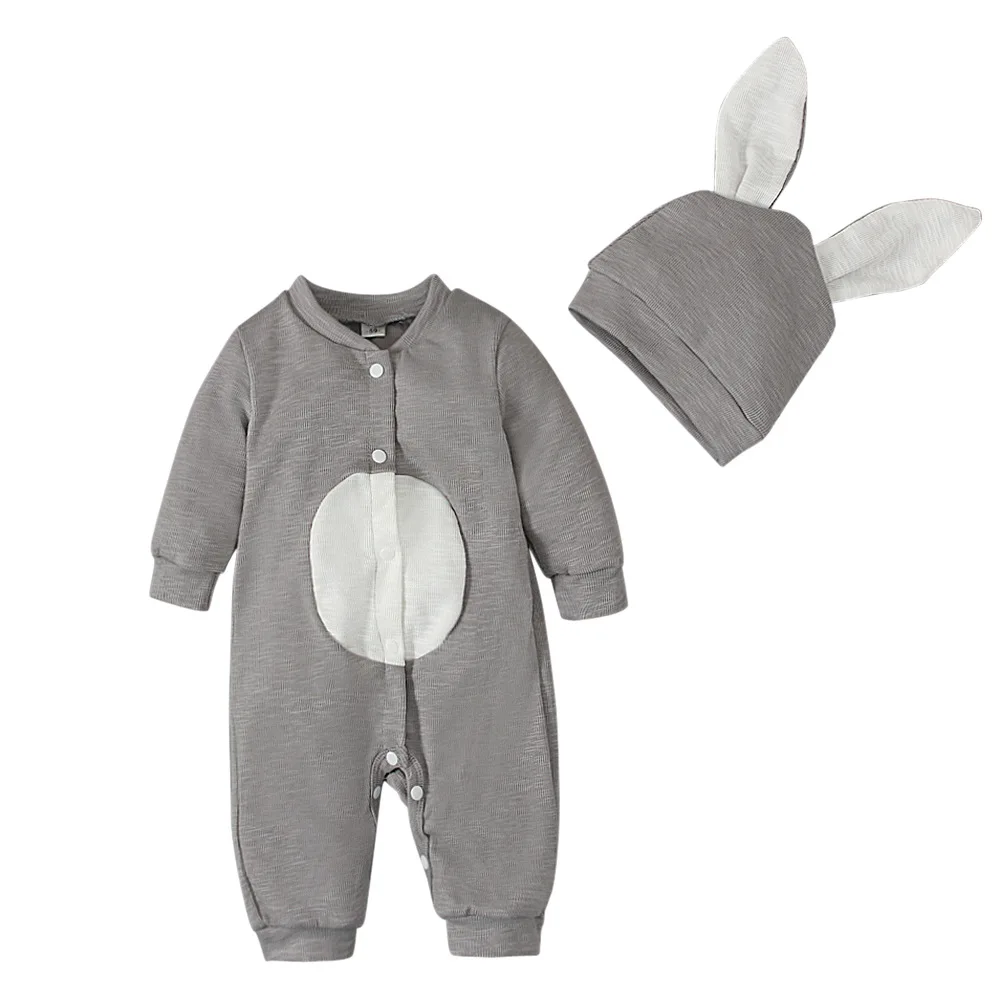 

2Piece Spring Fall Baby Girl Boy Clothes Cartoon Cute Cotton Long Sleeve Jumpsuits+Hat Toddler Costume Newborn Photography BC759