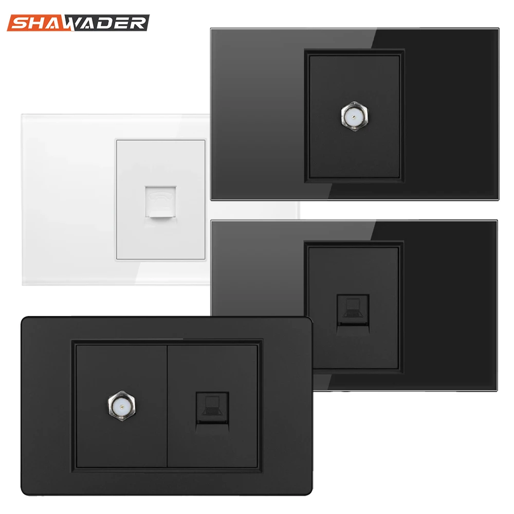 Rj45 Tv Rj11 Internet Computer Jack Electric Power Wall Us Plug Socket Pole Pc Glass Panel Outlet Montaggio Su Piastra Home Office