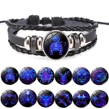  12 Zodiac Signs Constellation Charm Luminous Bracelet Men Women Fashion Multilayer Weave leather Bracelet & Bangle Birthday Gift 
