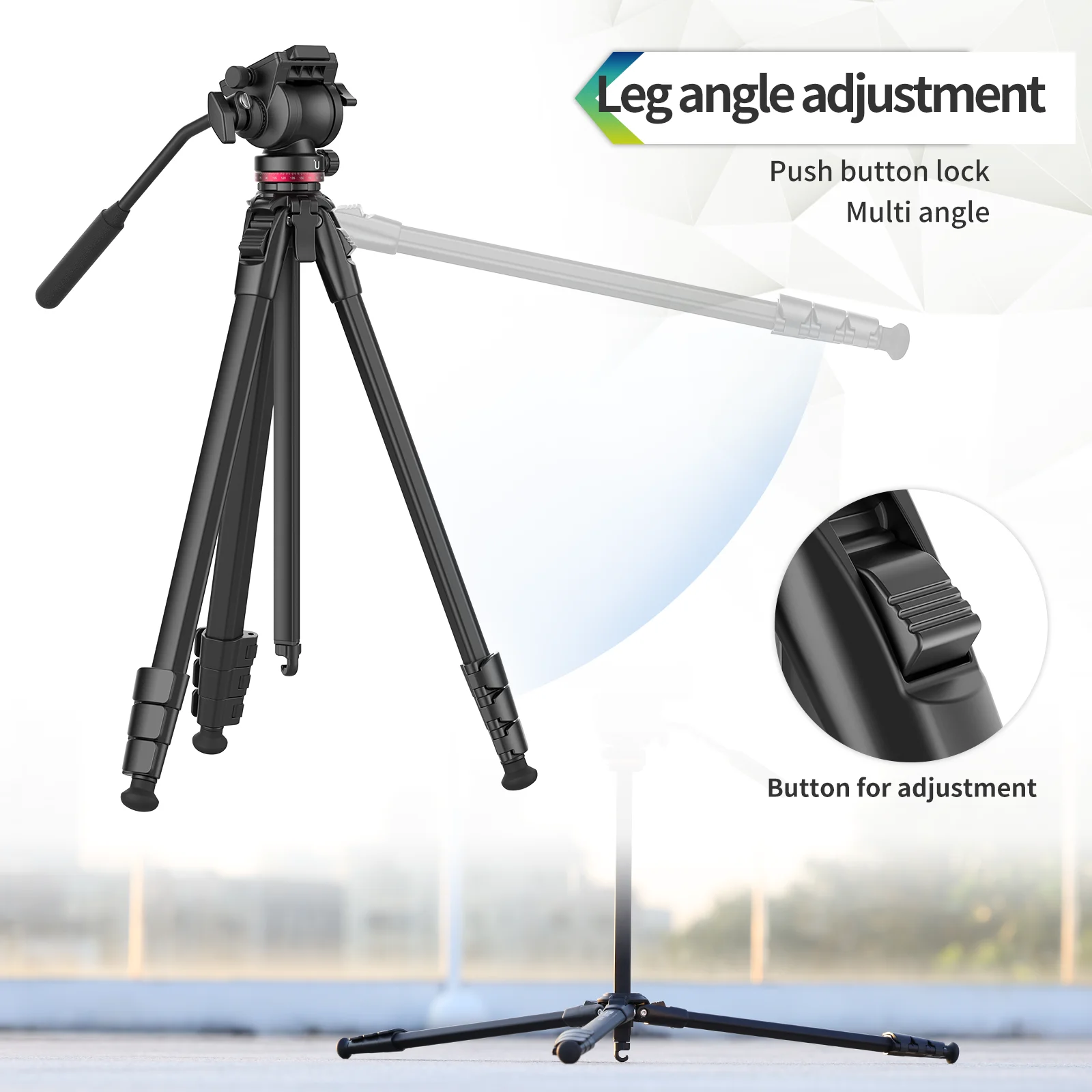Ulanzi OMBRA 알루미늄 비디오 여행 삼각대, 풀 헤드, 6kg 하중, 1.6M 길이 삼각대, 캐논 니콘  DSLR 카메라 확장 스탠드