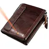 Genuine Leather Short Men RFID Wallets Name Engraving Leather Card Holder Brand Men Purse Retro Coin Pocket Zipper Male Wallet 1