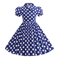Robes d'été Vintage à pois pour filles, élégantes, col rabattu des années 50, manches courtes, robe de Cocktail de princesse, vêtements pour enfants 2