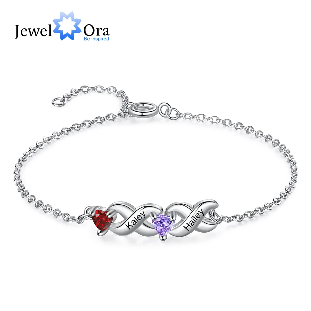 

JewelOra Personalized Inlaid 2-7 Heart Birthstone Bracelets for Women Customized Engraved Name Family Bracelet Mother's Day Gift