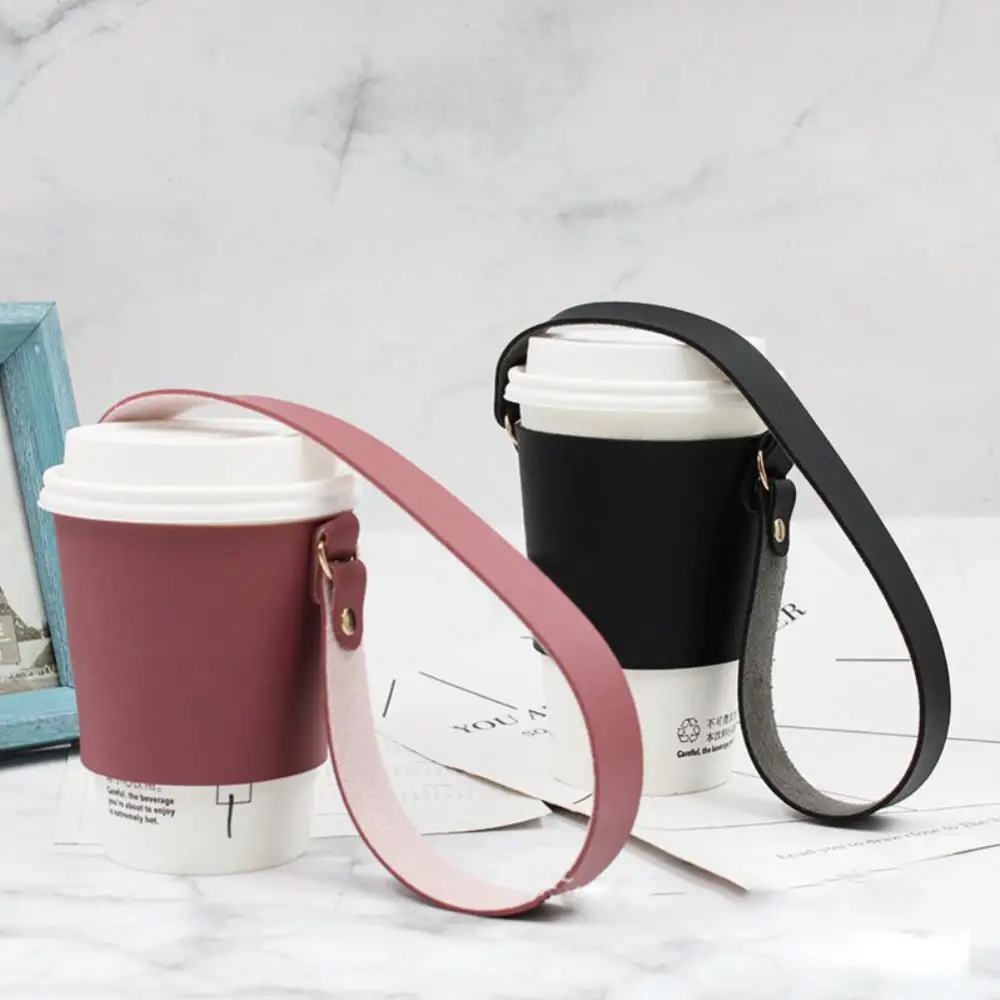 LEATHER Reusable Cupholder & Chain Handmade Coffee Cup -  Israel