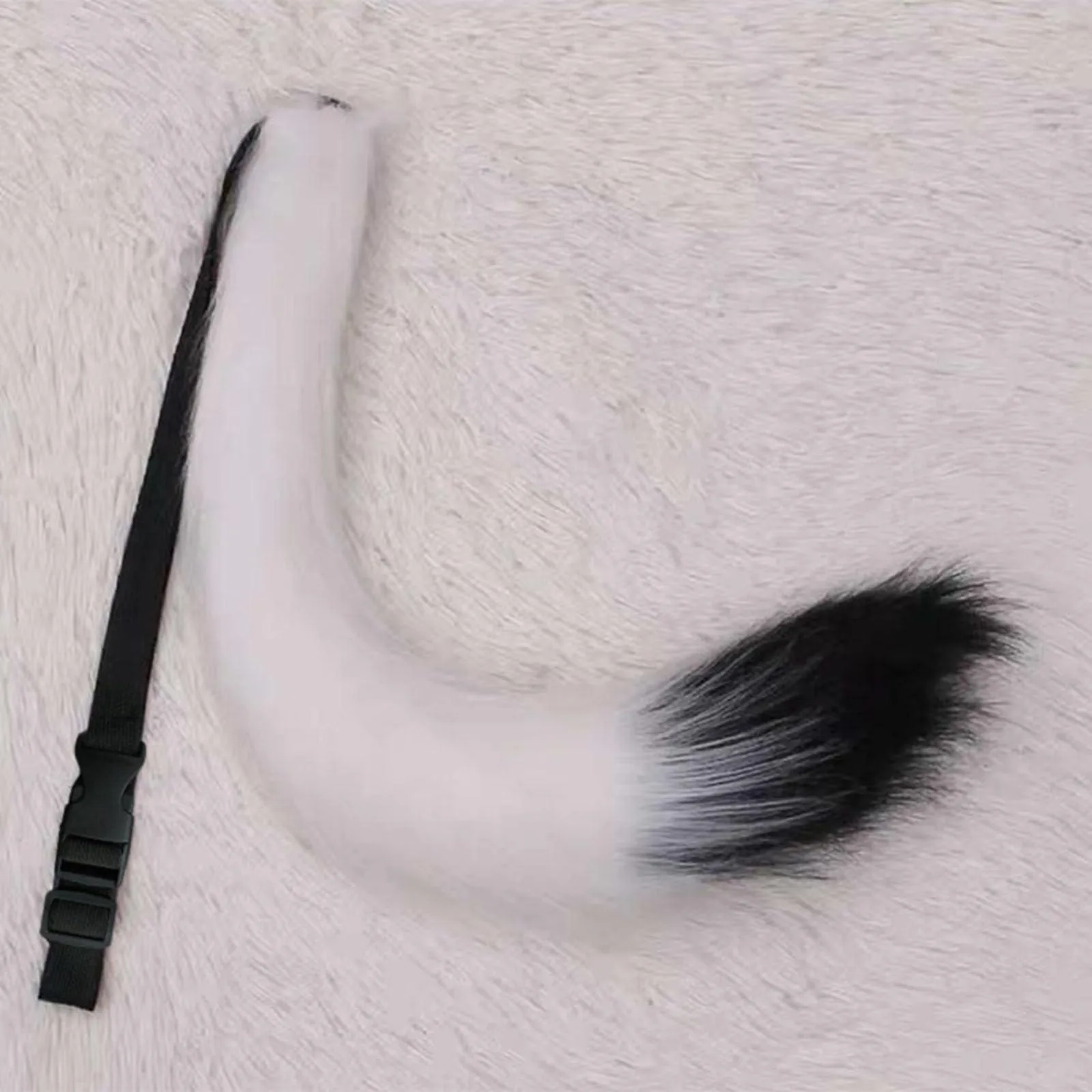 YXBOMG Set di orecchie di gatto e coda per ragazza nero + coda bianca, lupo volpe coda lunga in finta pelliccia con artigli per cosplay, feste di