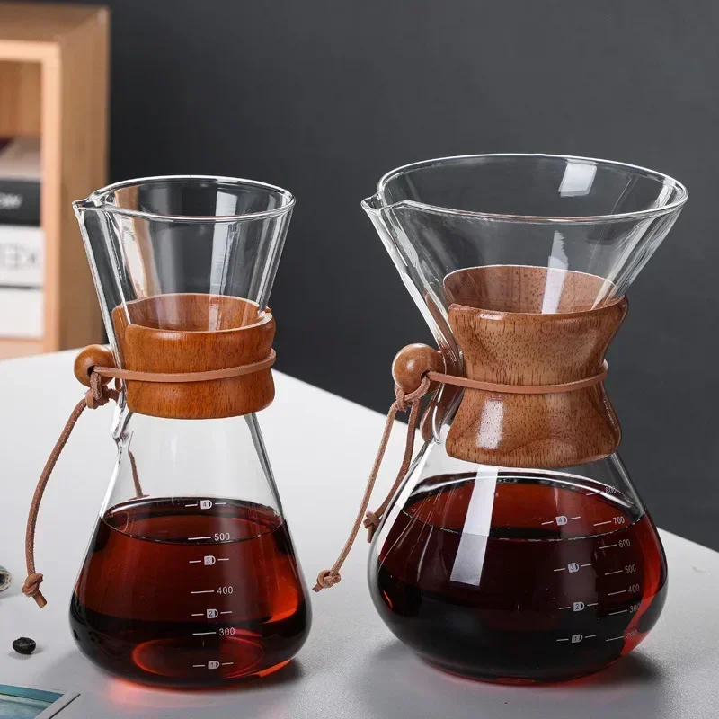 Pour Over 800ML/600ML/400ML Coffee Maker Reusable Stainless Steel Permanent Filter Manual Coffee Dripper with Real Wood Sleeve coffee maker pour over coffee maker
