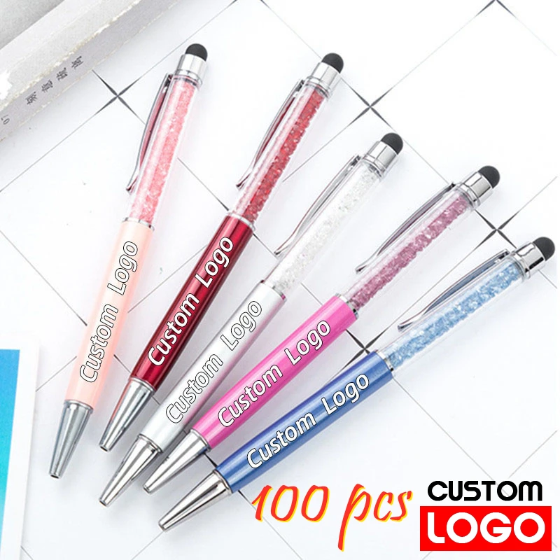 100Pcs/Lot 21 Colors 2 In 1 Metal Roller Ballpoint Pen Crystal Diamond Screen Capacitive Touch Stylus Universal Free Custom Logo universal lcd smart car key suitable for all keyless start cars hd screen multiple colors add keyless entry function