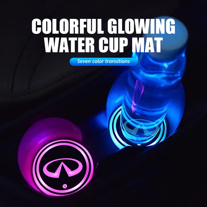 7색 LED 자동차 컵홀더 라이트 발광 코스터 물컵 패드 액세서리 인피니티 QX50 QX30 QX60 G25 JX35 FX35 FX37 FX50용