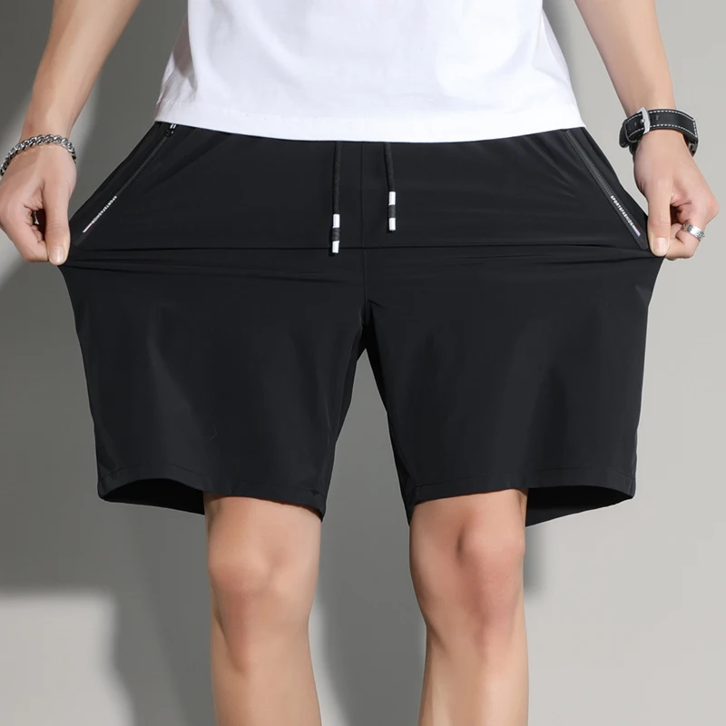 Fashion Basic Solid Color Knee Pants Summer New Youthful Vitality Loose Straight Men's Clothing Elastic Drawstring Casual Shorts