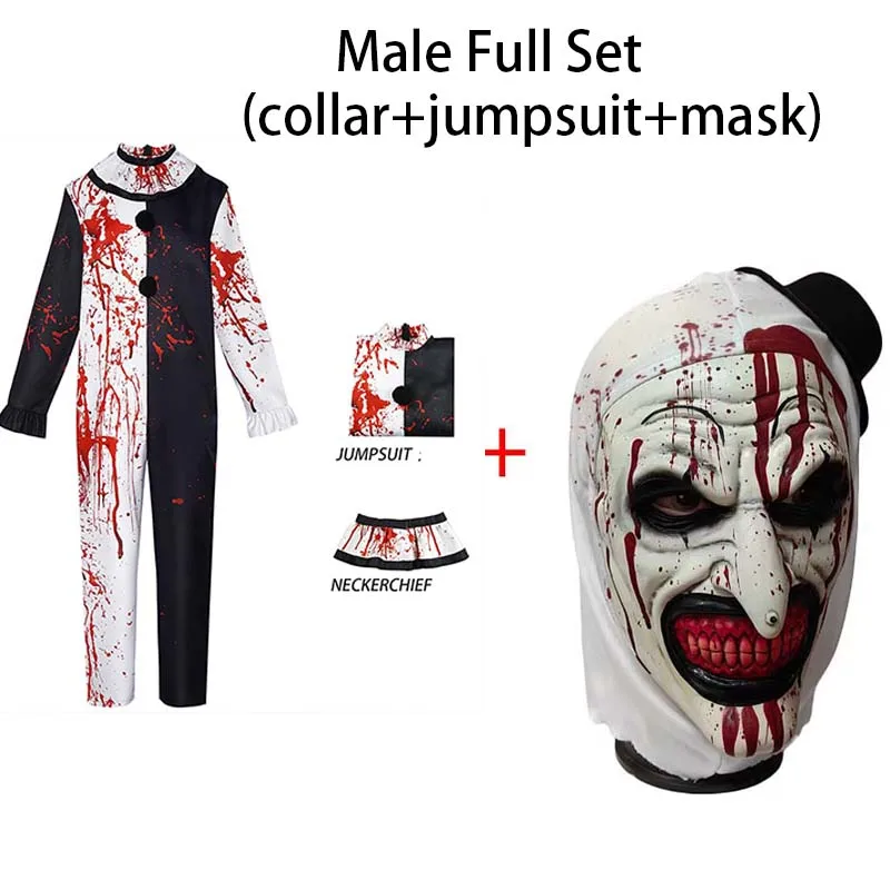 Disfraz De Payaso Mono Blanco Con Manchas De Sangre | Poliéster Brillante Y Cuello Desmontable | Halloween Macabro Y Reconocible | Regalo Para Adultos
