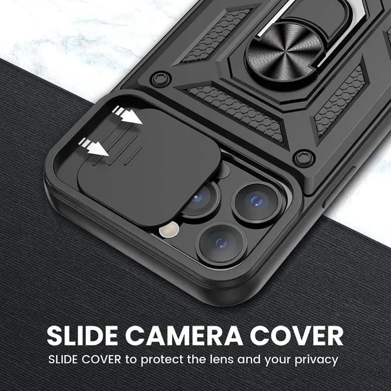 Shockproof Armor Slide Camera Lens Protection Case with Hard Shell