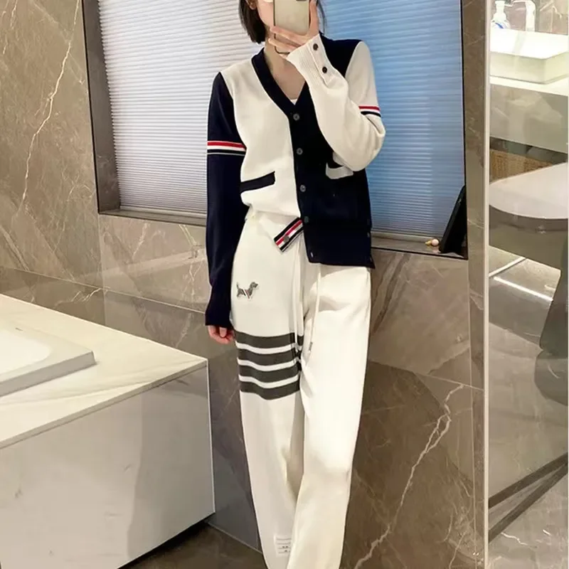Autumn Golf Wear Women Korean Authentic Golf Suits Fashion Knit Coat Pants New Two Piece Set Women's Clothing