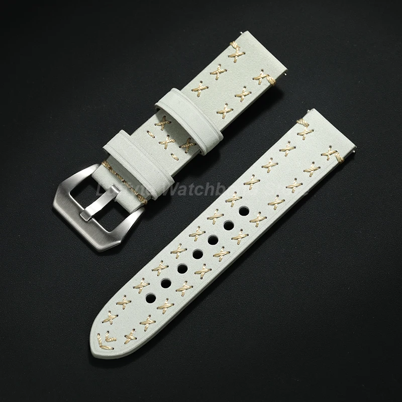 Elegant Crazy Horse Leather Watch Strap - Handmade, Thick, Stitched Replacement Band with Quick Release