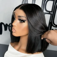 Perruque Courte Droite Bob en Cheveux Humains, Perruques Frontales en Dentelle Transparente 13x4, Densité 200, Noir Naturel, Perruques Courtes en Cheveux Humains Ultra Lisses 1