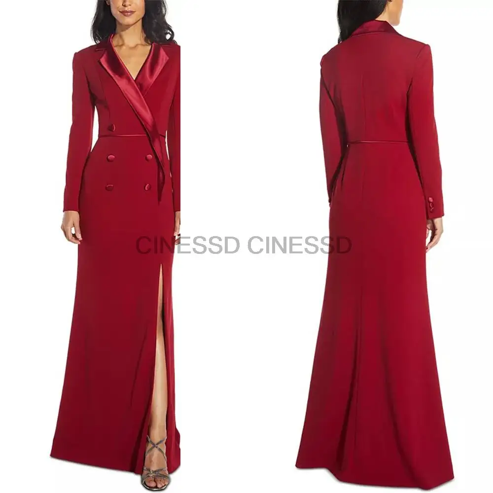 

Spring Red Slim Fit Women Long Jacket Suits Side Split Ladies Prom Evening Guest Formal Wear Mother Dress Blazer