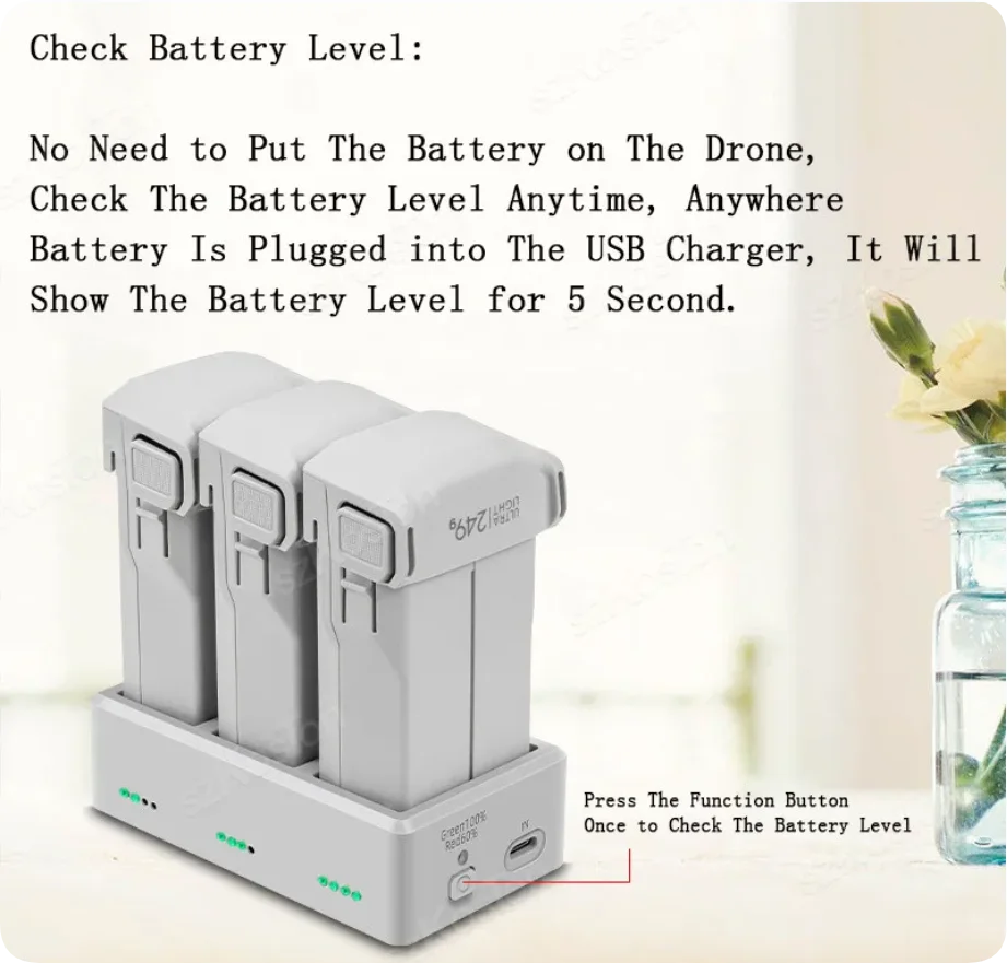 Chargeur Batterie Drone DJI Mini 3/4 Pro - Charge Rapide 3 Piles