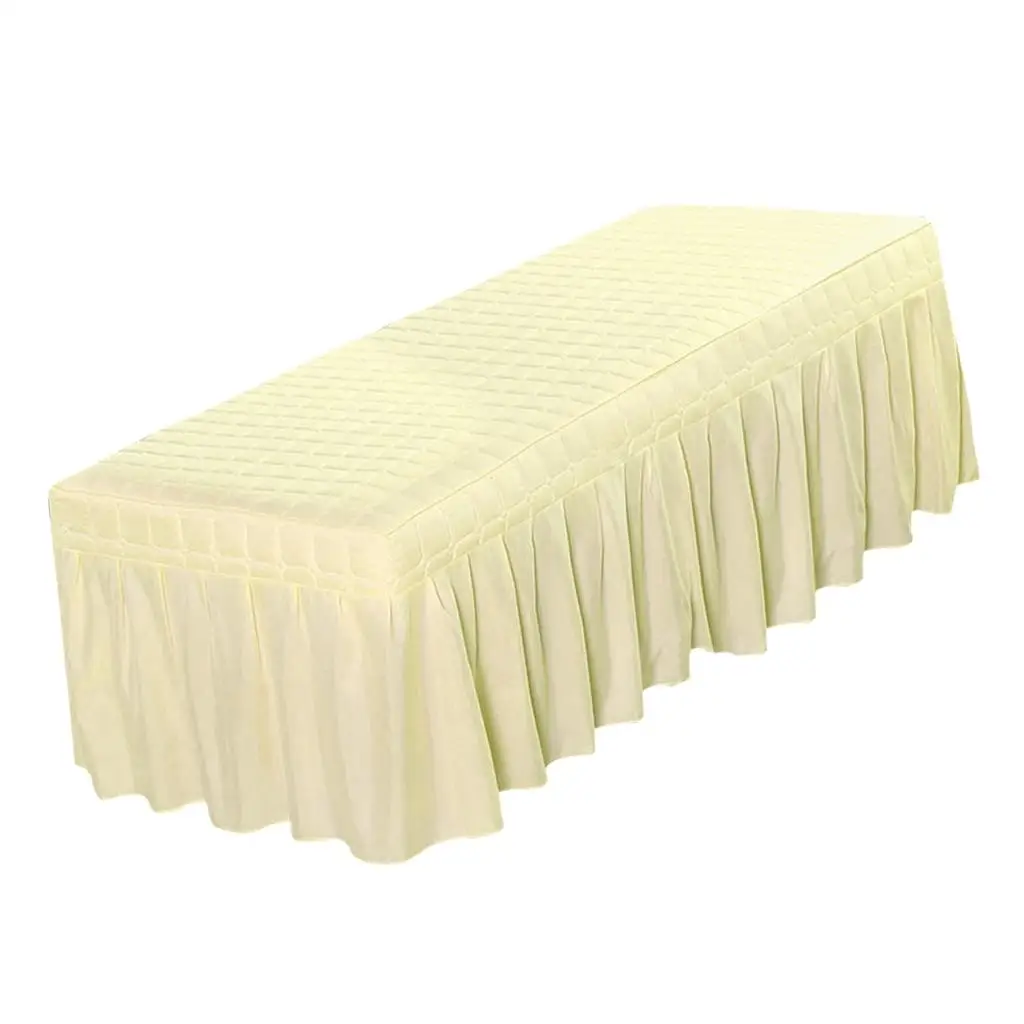 Spa Massage Bed Cover Sheet with 21inch Drop Skirt Beauty Salon Table Skirt - Beige-190x80cm