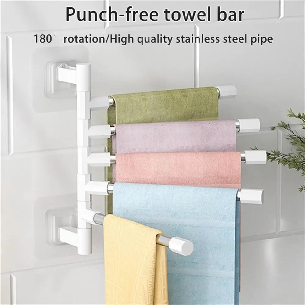 Towel Rack 1/2PCS Bathroom Towel Rack Rotatable 99.99% Space Aluminum 2/3/4-Bar Hanger Kitchen Shelf Paper Hanging Wall