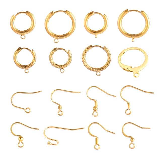 10-50pcs/lot 316 Stainless Steel Earrings French Hoop Earring Clasps  Fitting Ear Setting Base For