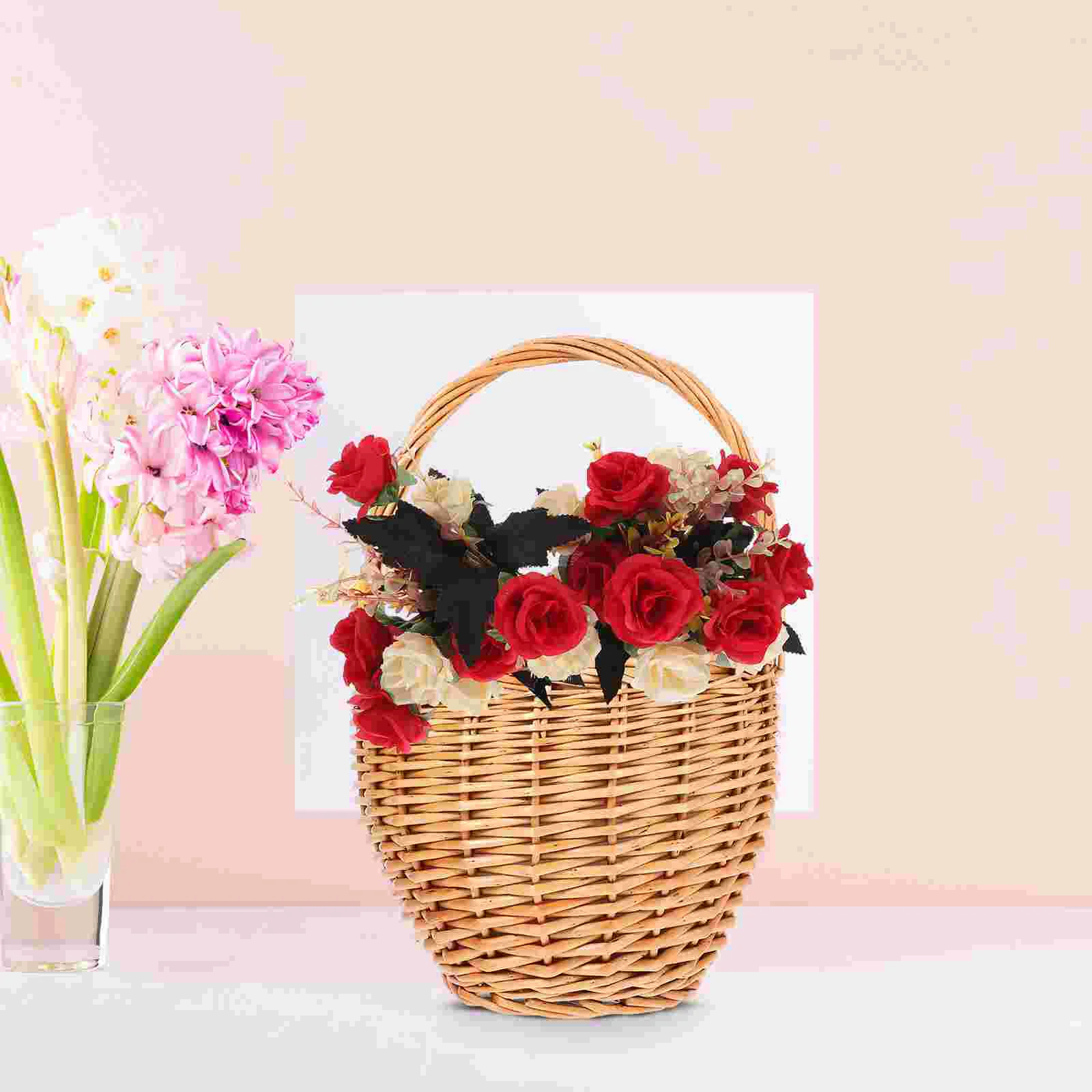 

Hamper Wicker Picnic Basket Household Storage Portable Fruit Woven Flower Shopping