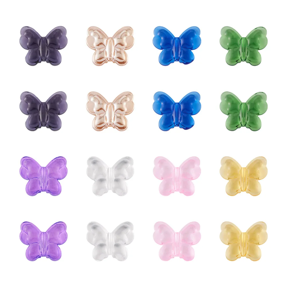 

16pcs Glass Butterfly Beads Mixed Color Animal Beading Loose Transparent Bead Necklace Earring DIY Jewelry Making 27.5x33x7mm