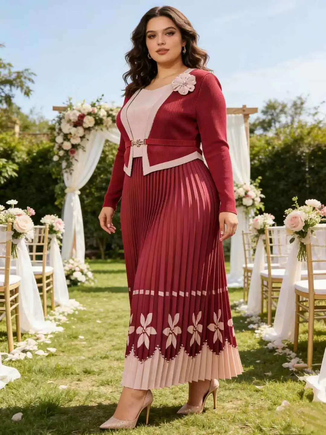 ANLAN New Miyaki Dress Pleated Plus Size Plisse Waist Cinching Slimming Fold Temperament Elegant Beaded Long Pleats Skirt 5AN710 1
