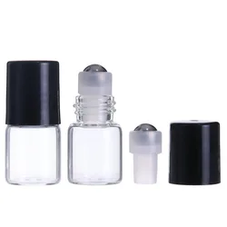Enhanced Product Title:  
Set of 5 Refillable Amber & Clear Glass Roller Bottles - Portable Perfume Vials with Secure Plastic Caps - 10x 2ml (Clear w Black cap)