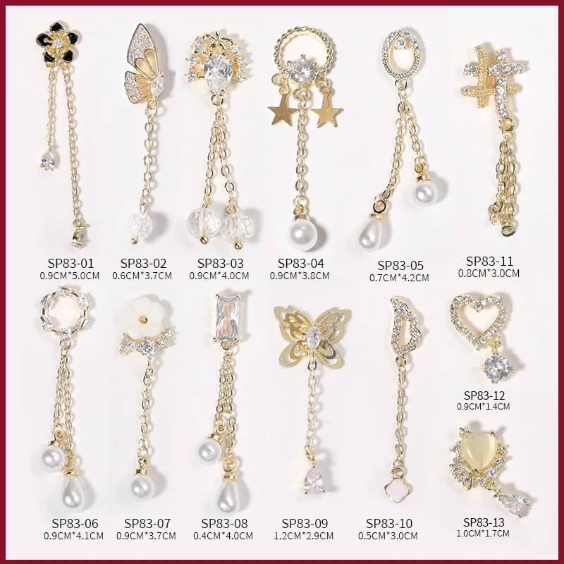 

1 Pcs Nail Art Zircon Chain Gold Plated Color Preservation Nail Art Supplies 3D Charm Star Moon Pearl Pendant DIY Nail Art