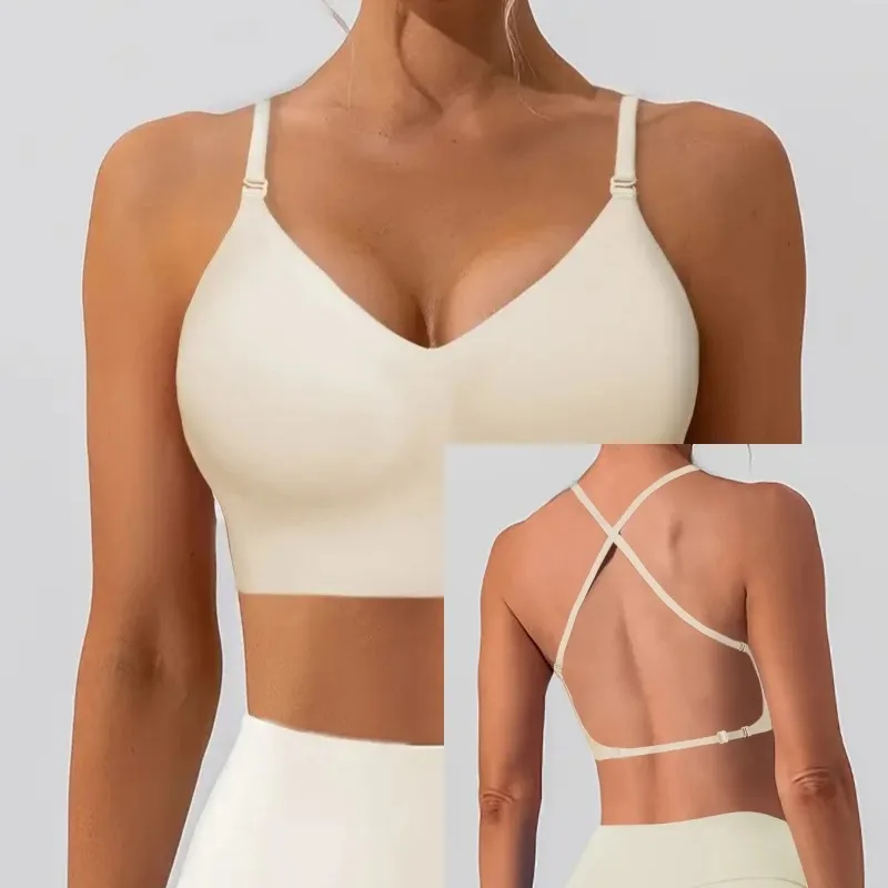 One-pieces Women's Solid Color Seamless U-shaped Backless Bra Sexy Ultra-thin Invisible Lingerie Ladies Push Up Bralette