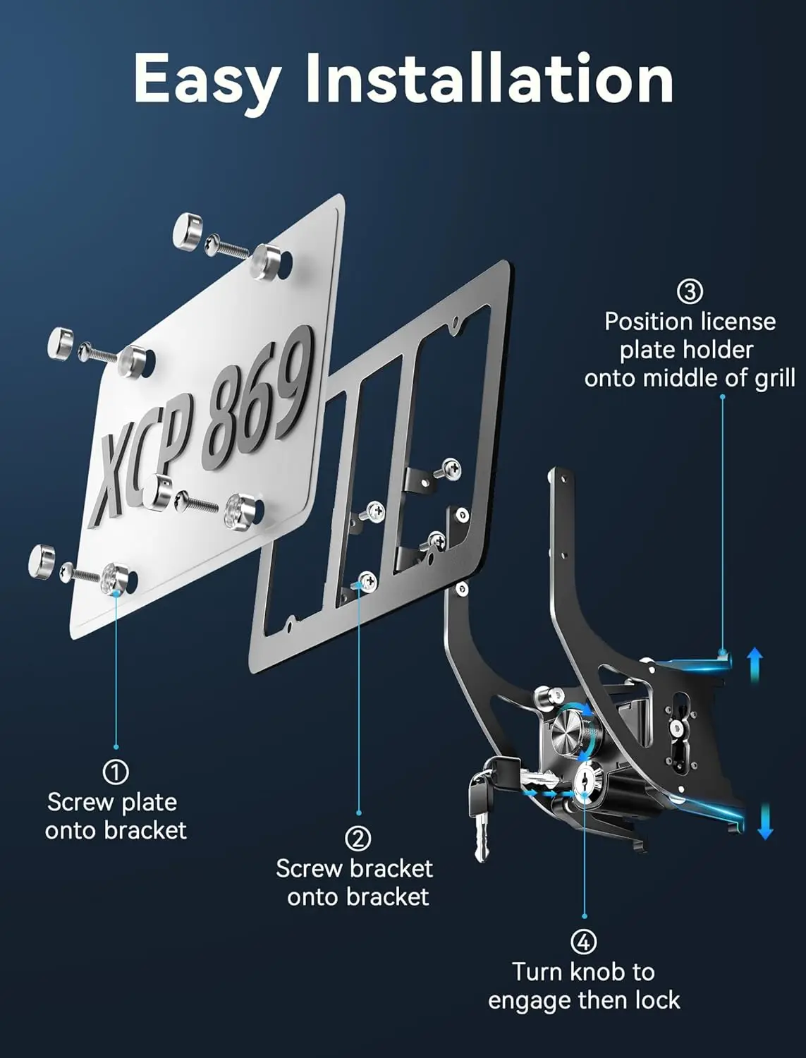 テスラ用ロック可能ナンバープレートホルダー,ブラケット取り付け