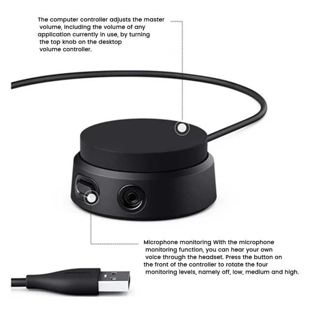 Black USB Controller Cable For A10 A40 QC35II QC45 Headphone Micphone/Volume Control 4