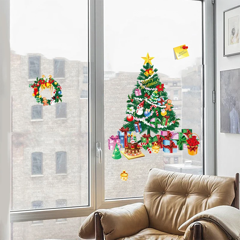 

Christmas Tree Window Stickers Santa Claus Xmas Glass Decal Merry Christmas New Year Holiday Decorative Sticker Home Decoration