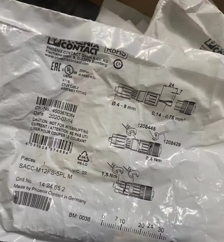 피닉스 컨택트 재고 오리지널 SACC-M12MS-5PL M 1424649 커넥터, SACC-M12FS-5PL M 1424652 5 위치 M12, 신제품