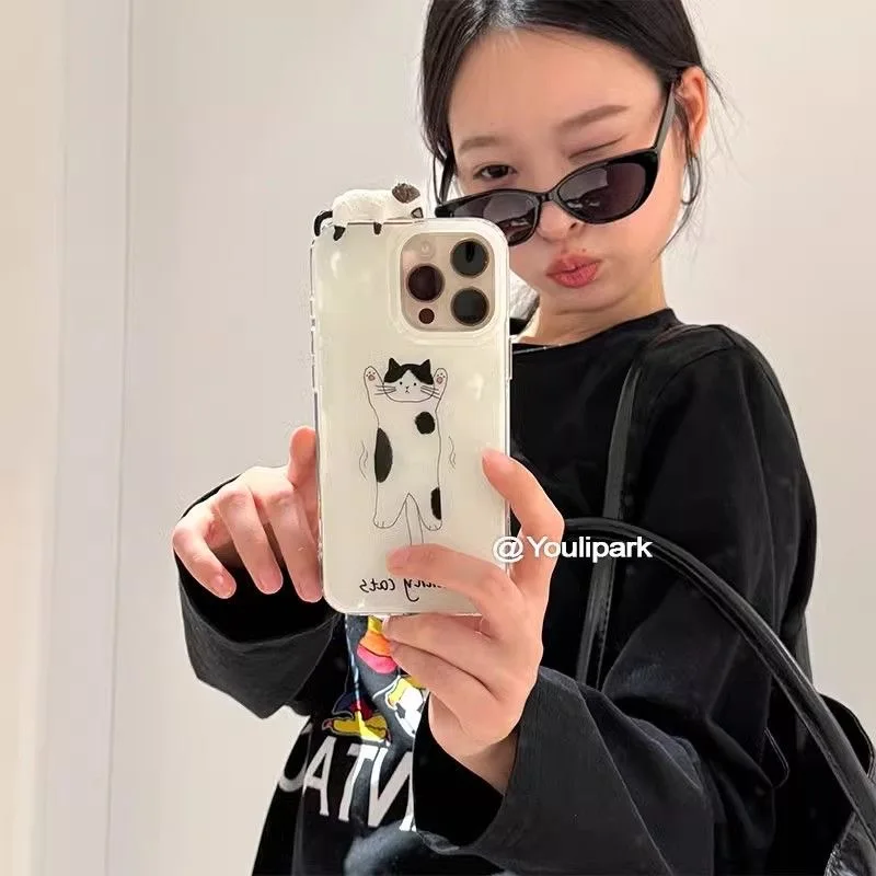 3D Funny Cat Cartoon White Acrylic Phone Case