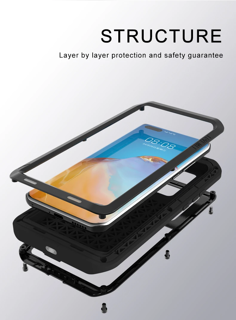 Original Love Mei Cases For Huawei P60 art P50 P40 P30 Pro Lite Metal Aluminum Armor Shockproof Heavy Duty Case Protective Cover