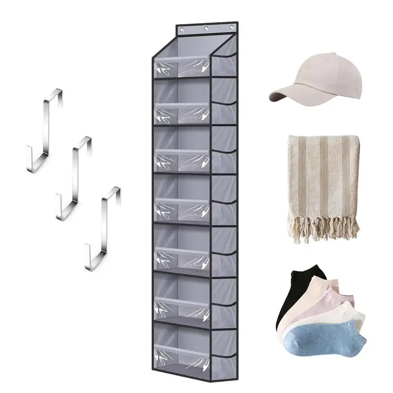 

Органайзер для шляп, дверей, 7 слоев, стеллаж для хранения шляп, 3 крючка, 14 боковых сетчатых карманов, высокая емкость, ПВХ бейсбольная шляпа, дисплей