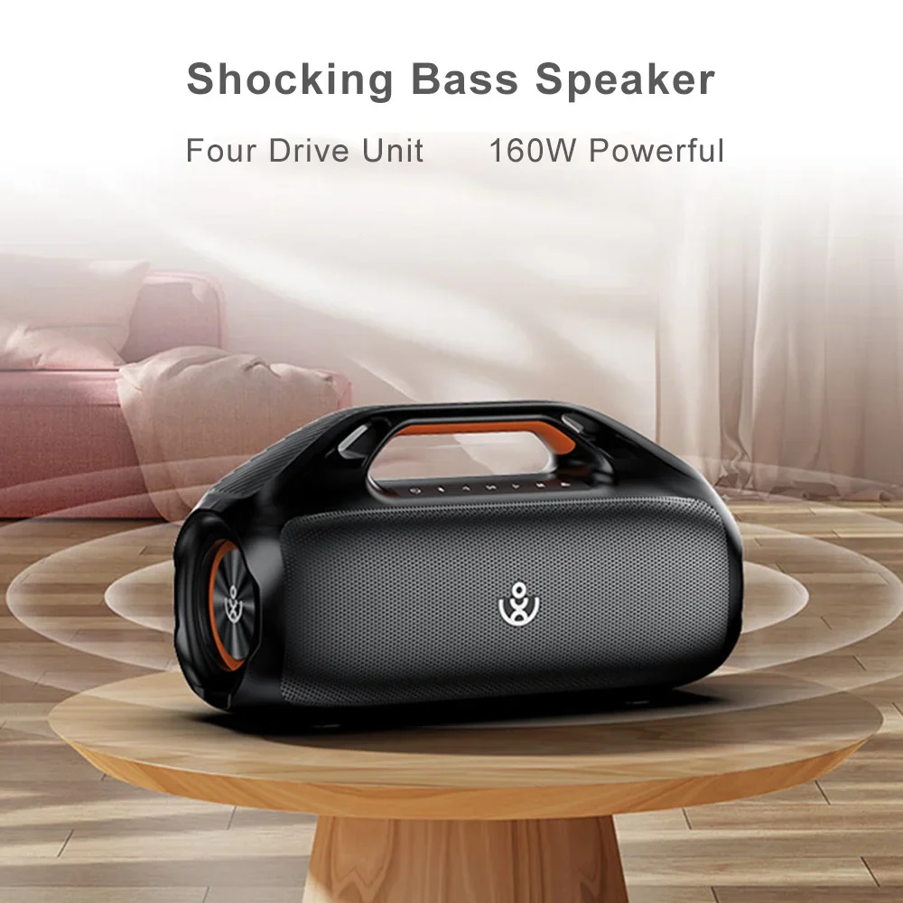 

160W Deep Bass Speaker with 4 Driver Units Stereo Surround BT5.3 Long Endurance Portable Professional Wireless Bluetooth Boombox