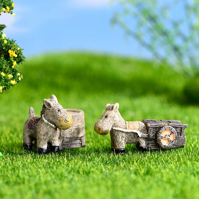 

Animal Figurines Donkey Pulling Car Micro Fairy Garden Moss Bonsai Miniature Terrarium Home Decor DIY Accessories Sets Kids Toys