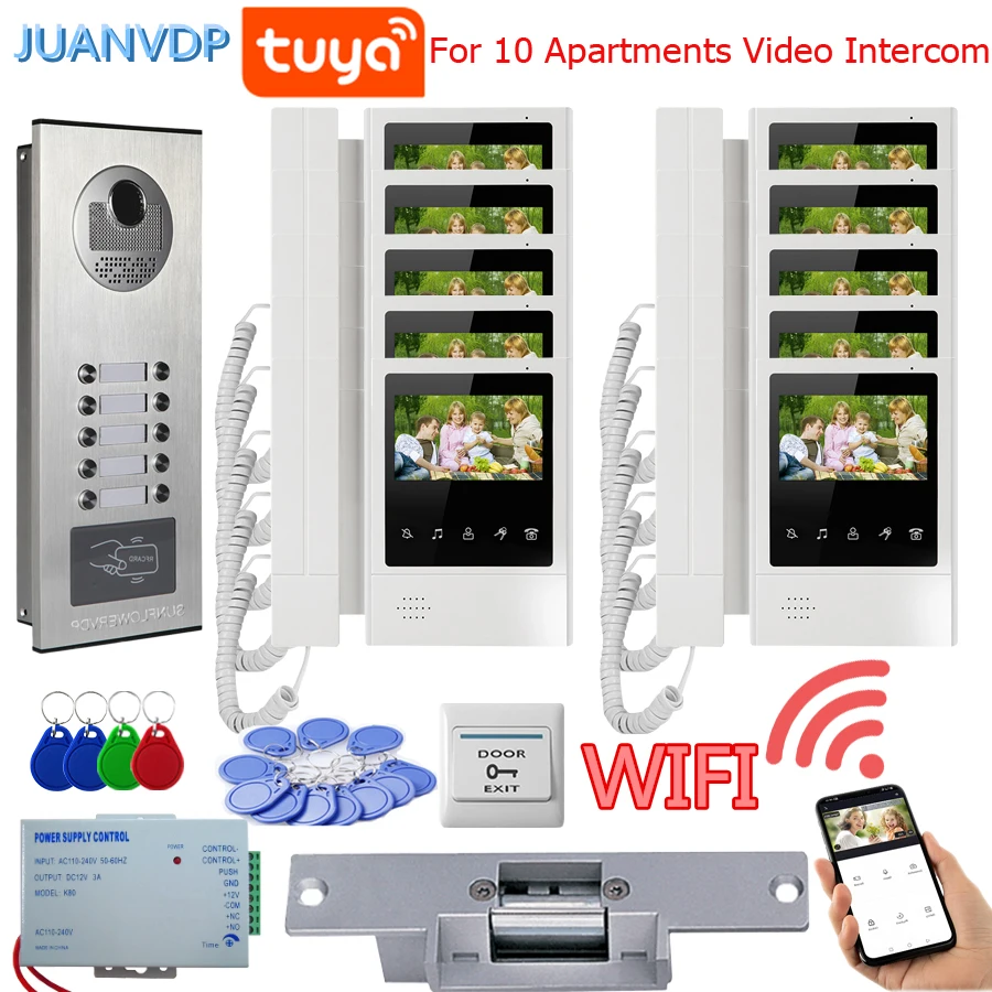 

For 10 Foors Tuya Smart Video Intercom System 4.3 Inch Video Wifi Monitor Intercom Doorbell Electronic Doorman with Camera Kit