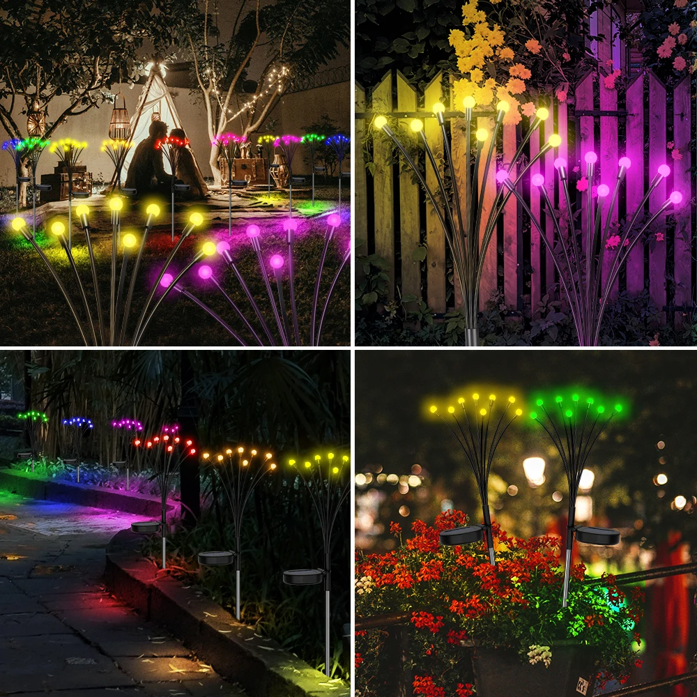 2 Pcs Solar Firefly Lights Outdoor, Waterproof Color Changing Solar Garden Light for Yard Patio Pathway Lawn Holiday Decorations